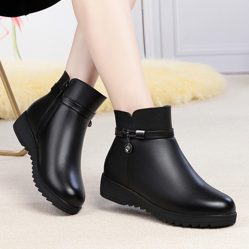 Wool Ankle Flat Bottom Fleece-lined Thick Warm Boots