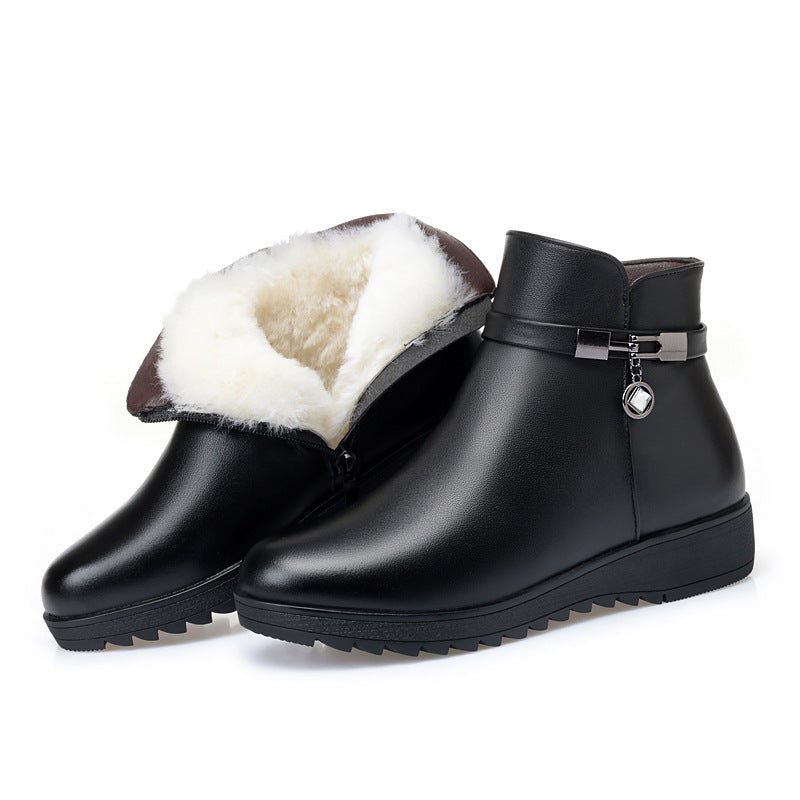 Wool Ankle Flat Bottom Fleece-lined Thick Warm Boots