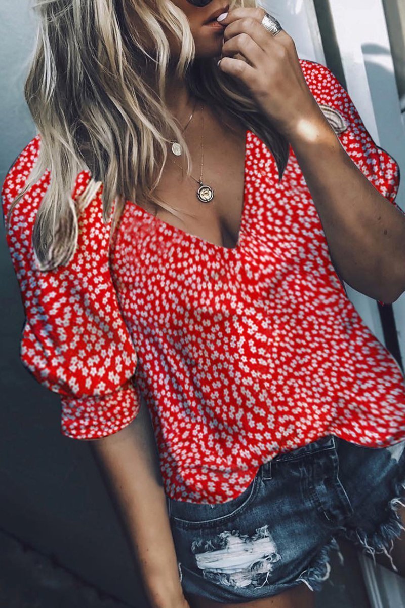 V Neck Printed Blouse