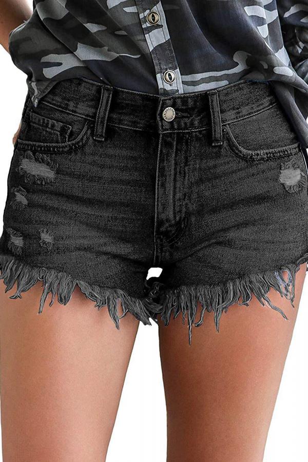 Denim Zipper Fly Sleeveless Mid Zippered Patchwork Split Straight Shorts