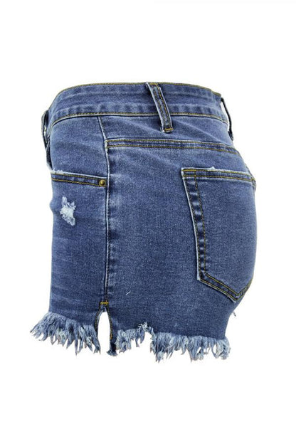 Denim Zipper Fly Sleeveless Mid Zippered Patchwork Split Straight Shorts