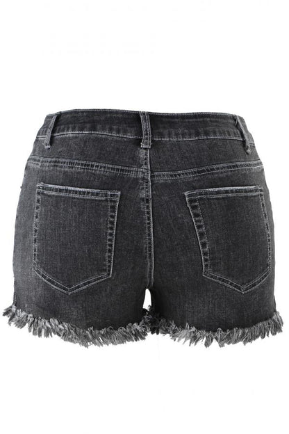 Denim Zipper Fly Sleeveless Mid Zippered Patchwork Split Straight Shorts