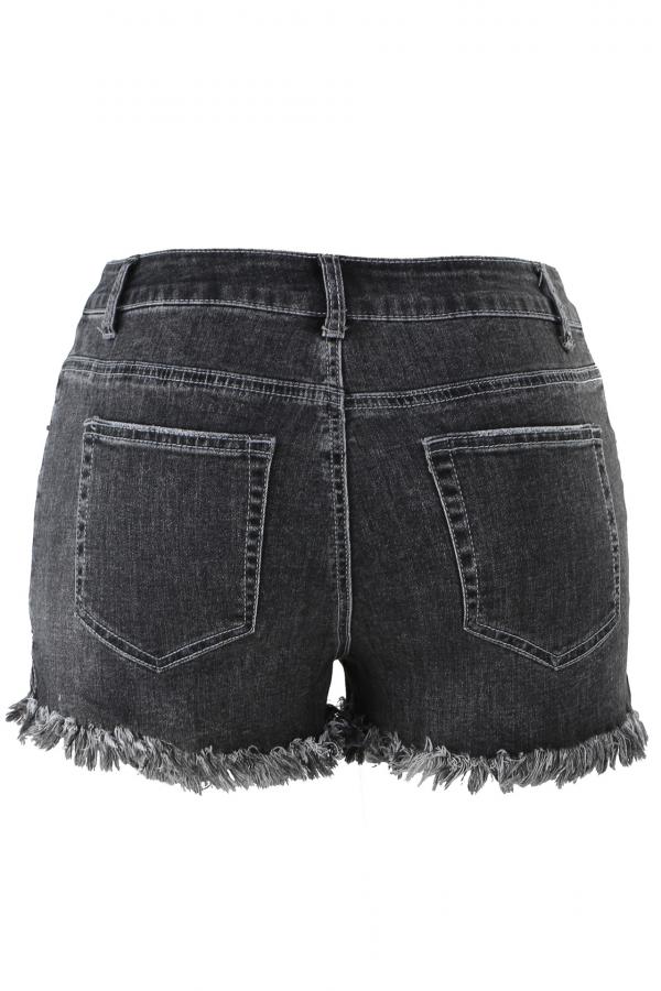 Denim Zipper Fly Sleeveless Mid Zippered Patchwork Split Straight Shorts