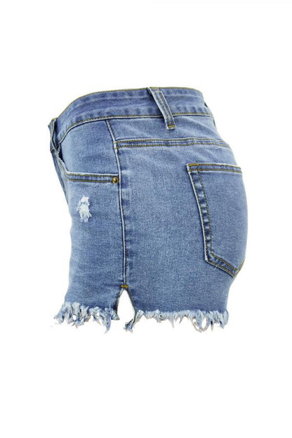 Denim Zipper Fly Sleeveless Mid Zippered Patchwork Split Straight Shorts