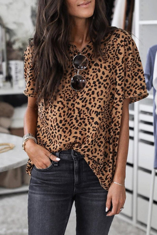 Leopard Print Loose Design Brown T-shirt