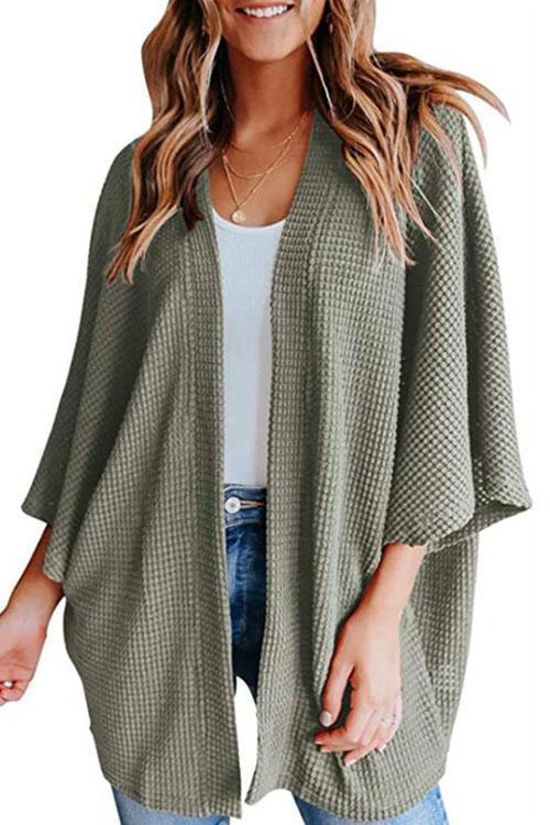 Moxidress 3/4 Sleeve Open Front Kimono Cardigan