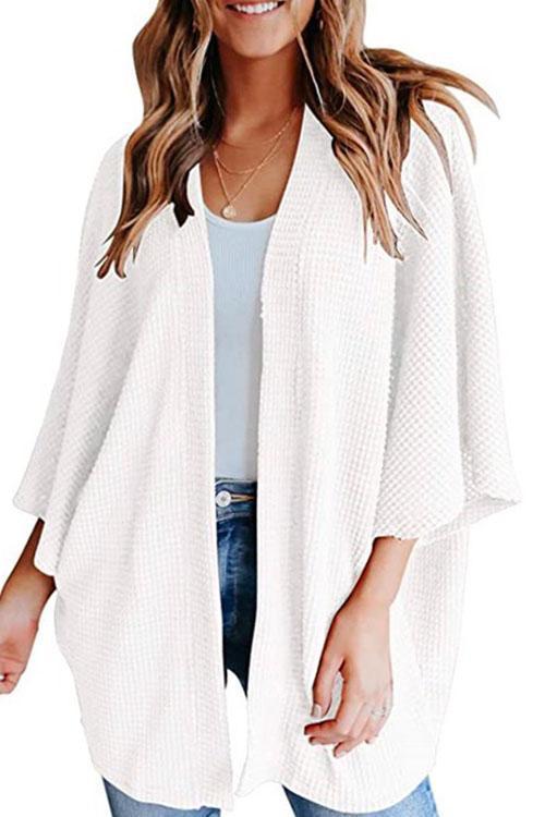 Moxidress 3/4 Sleeve Open Front Kimono Cardigan