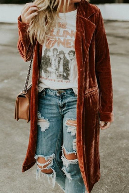 Lapel Pocketed Velvet Coat