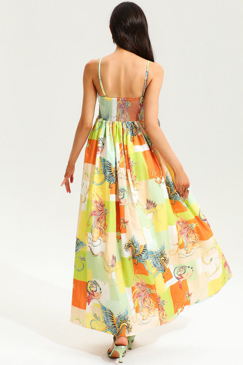 Animal Print Color-blocking High Waist Maxi Dress