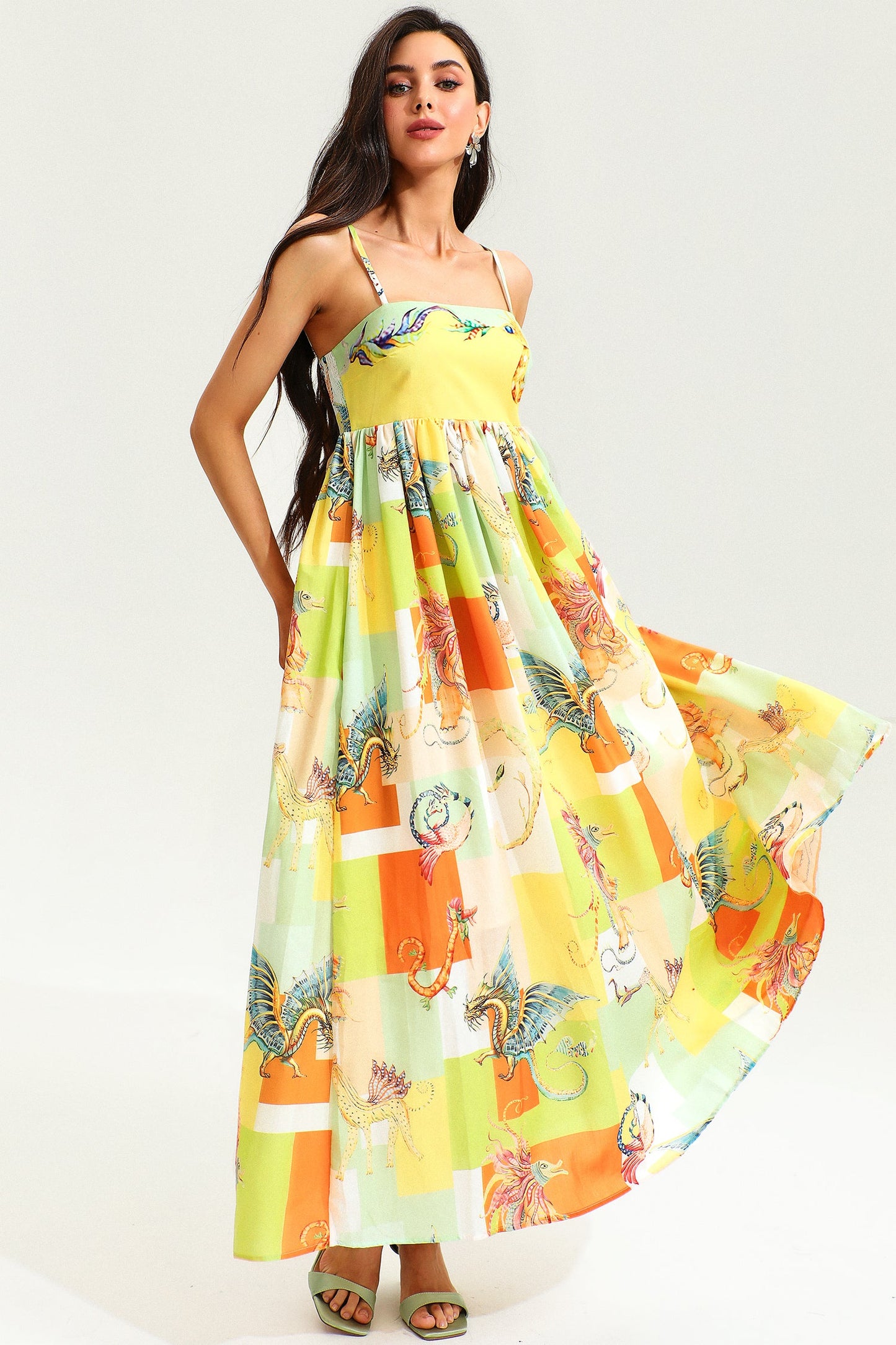 Animal Print Color-blocking High Waist Maxi Dress