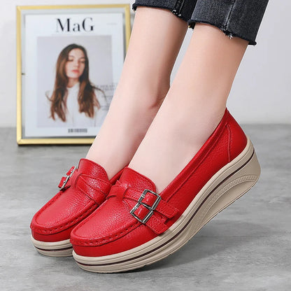 Leather Wedge Platform Orthopedic Slip on Comfort Flats Loafers