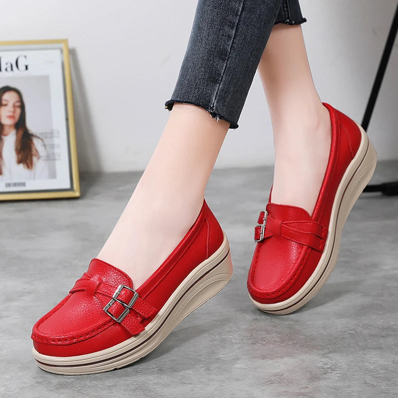 Leather Wedge Platform Orthopedic Slip on Comfort Flats Loafers