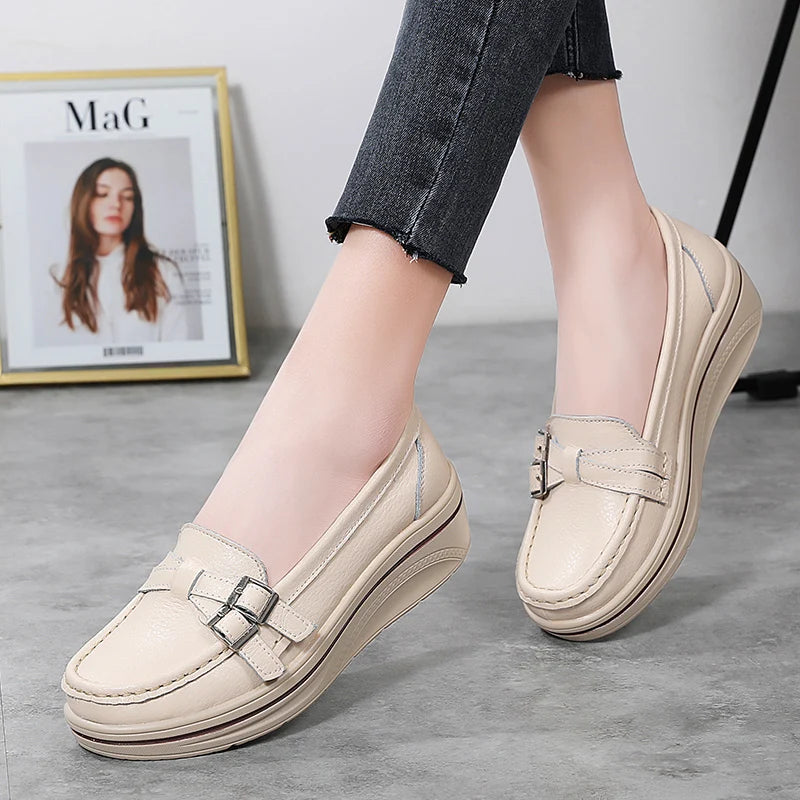 Leather Wedge Platform Orthopedic Slip on Comfort Flats Loafers