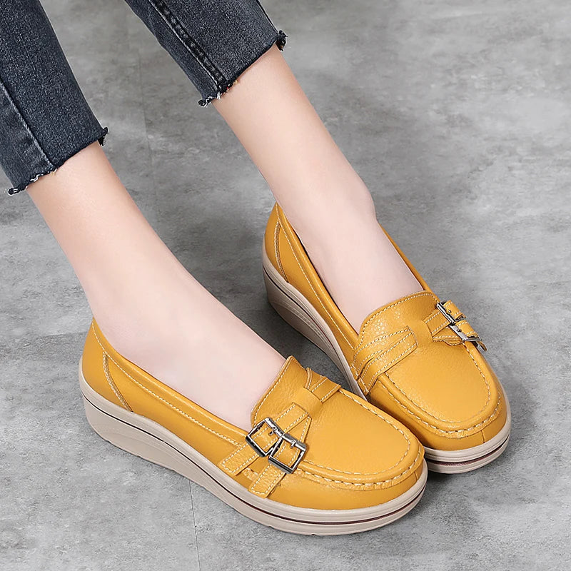 Leather Wedge Platform Orthopedic Slip on Comfort Flats Loafers