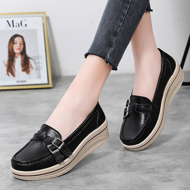 Leather Wedge Platform Orthopedic Slip on Comfort Flats Loafers