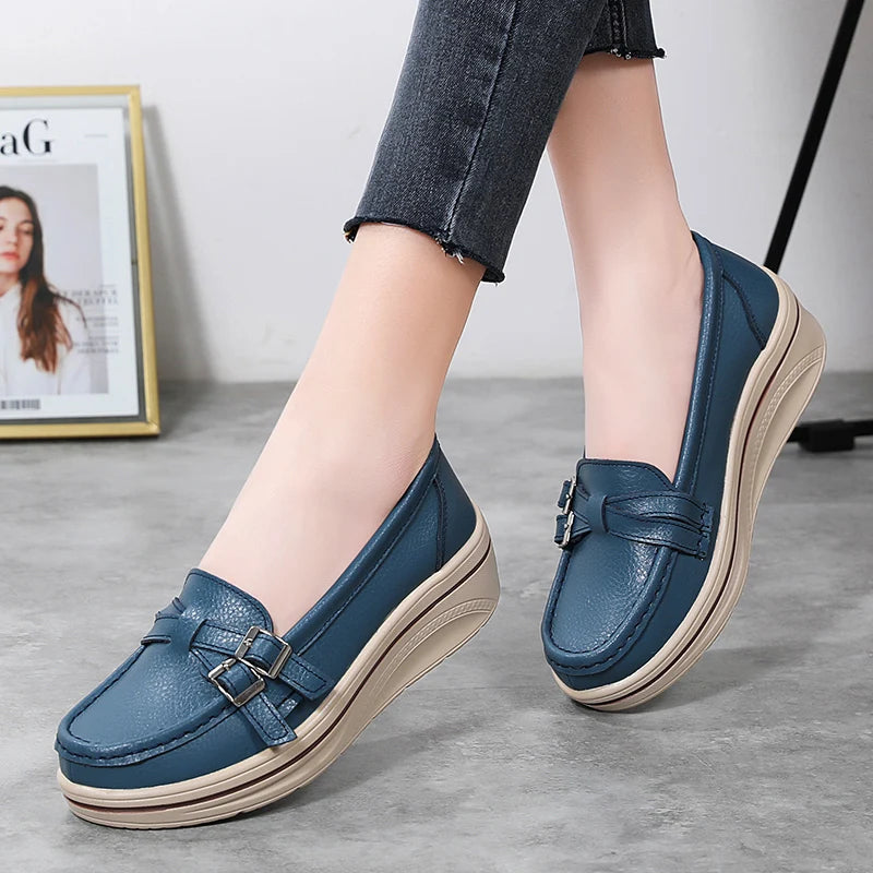 Leather Wedge Platform Orthopedic Slip on Comfort Flats Loafers
