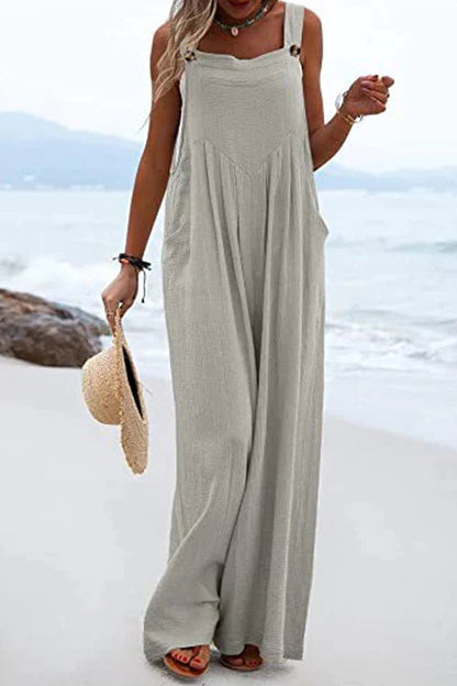 Buttons Wide Leg Tank Jumpsuit With Pockets