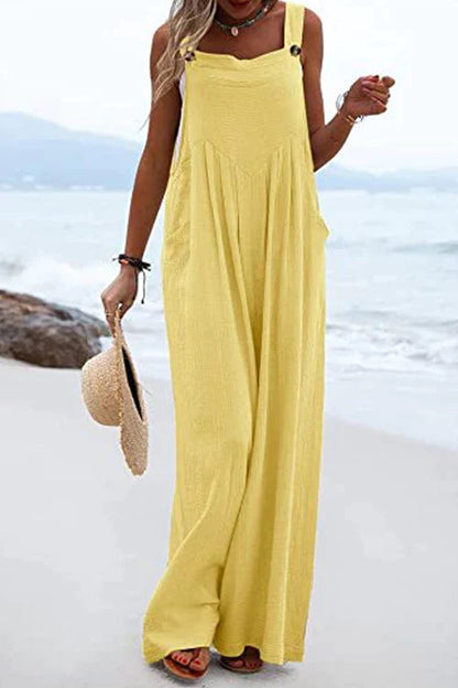 Buttons Wide Leg Tank Jumpsuit With Pockets