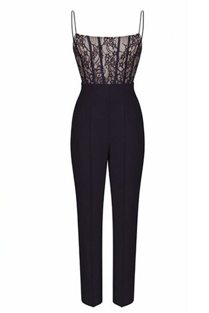 Lace Splice Straight Leg Party Cami Jumpsuit