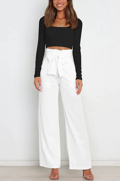Tie Waist Wide Leg Office Pants