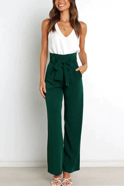Tie Waist Wide Leg Office Pants