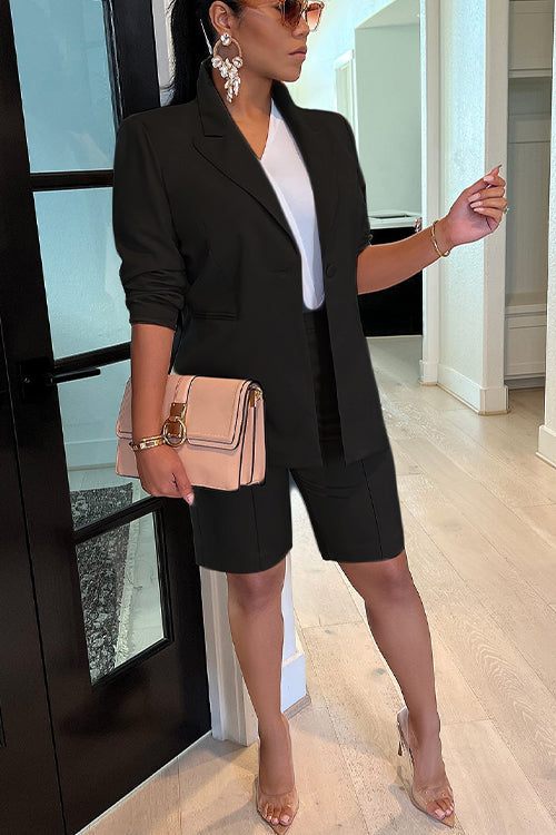 Moxidress Long Sleeve Blazer and Shorts Office Set