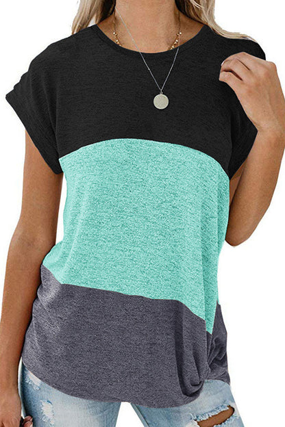 Short Sleeve Twist Knot Color Block T-shirt