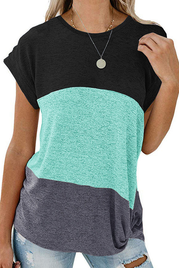 Short Sleeve Twist Knot Color Block T-shirt
