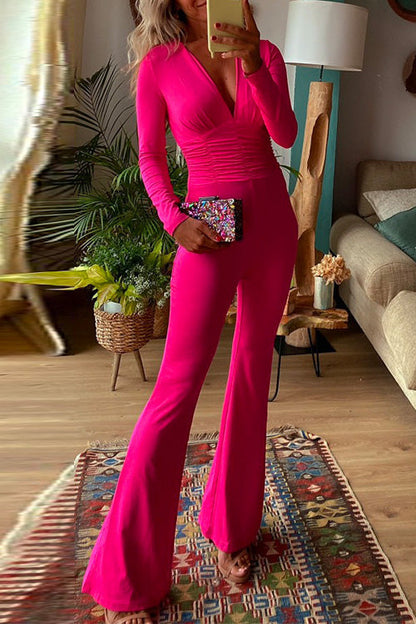 Stylish Deep V Neck Waisted Slim Fit Jumpsuit(in 2 Colors)