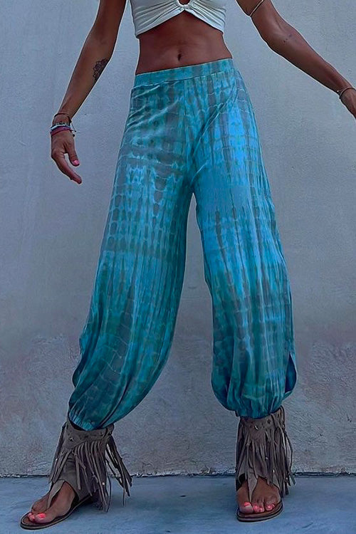 Tie Dye Side Slit Loose Lantern Pants