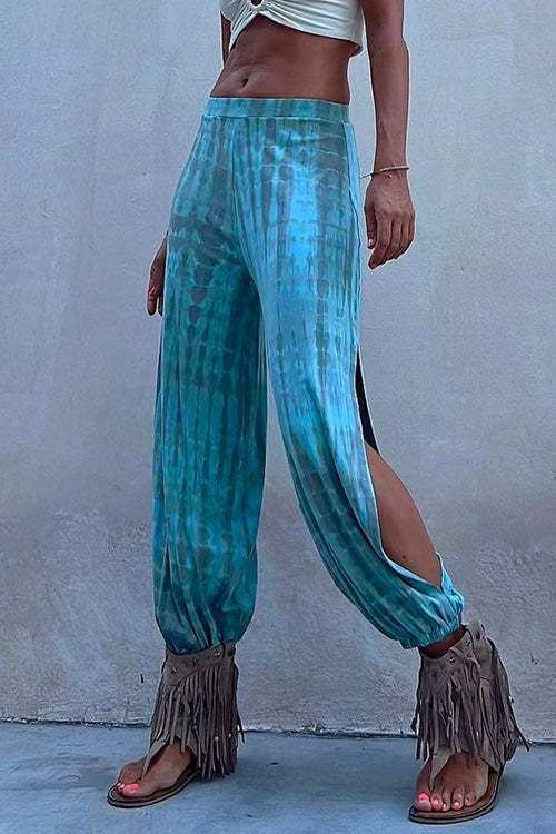 Tie Dye Side Slit Loose Lantern Pants