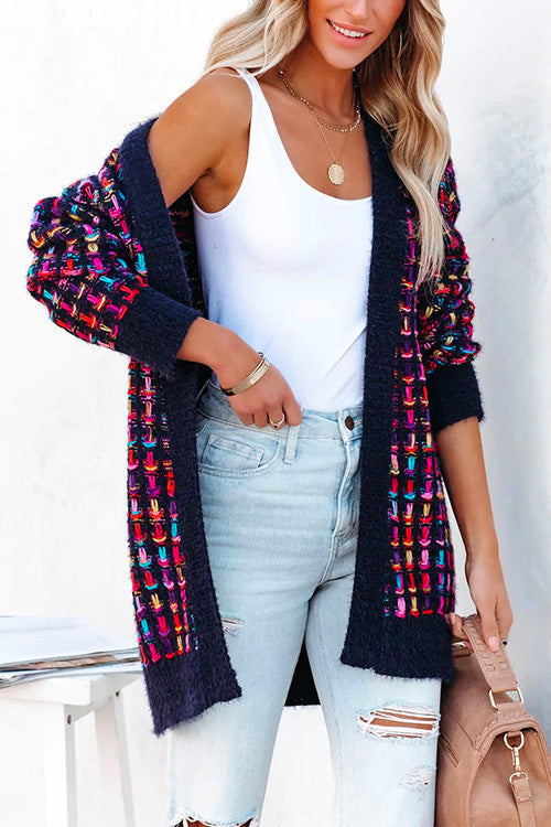 Open Front Multi-colored Print Cardigans