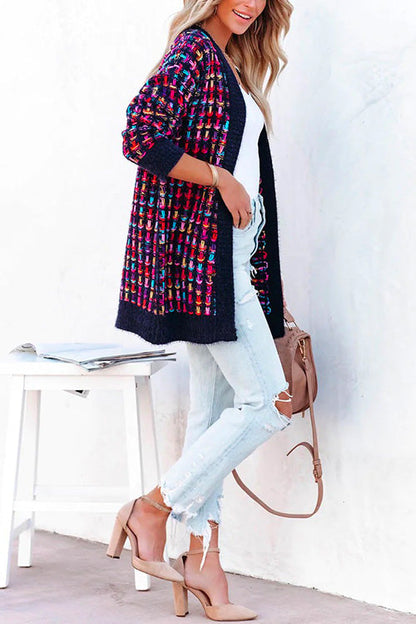 Open Front Multi-colored Print Cardigans