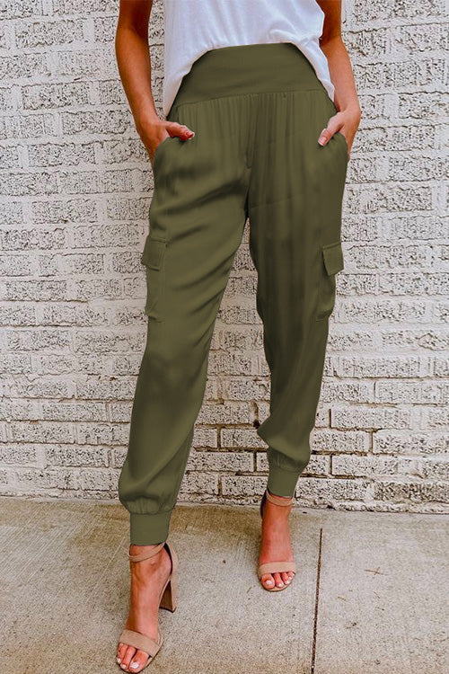 Style High Waist Satin Pants With Pockets