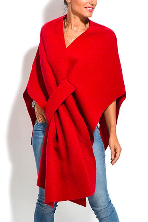 Moxidress V Neck Wrapped Batwing Cloak Sweater