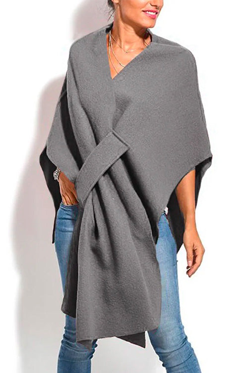 Moxidress V Neck Wrapped Batwing Cloak Sweater