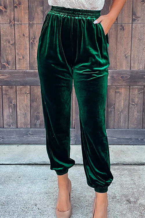 Moxidress Elastic Waist Velvet Joggers Pants With Pockets