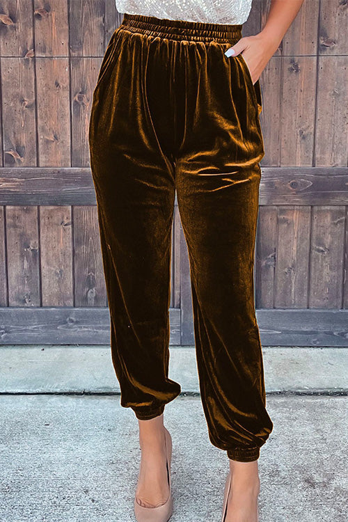 Moxidress Elastic Waist Velvet Joggers Pants With Pockets