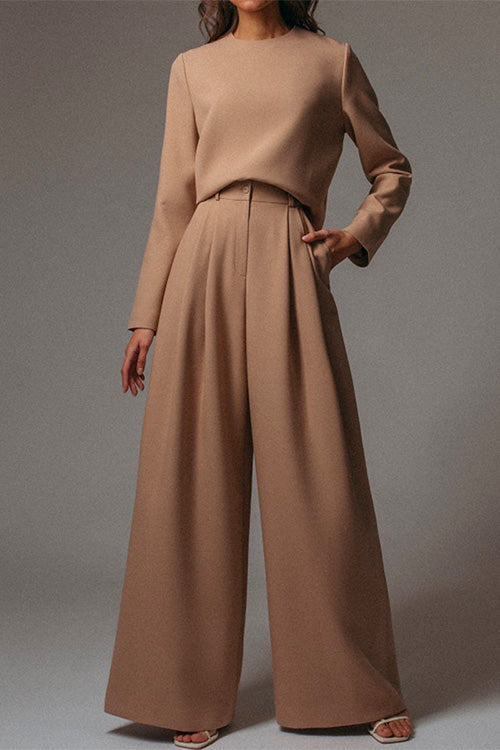 Crewneck Long Sleeve Pullover and Wide Leg Pants Set