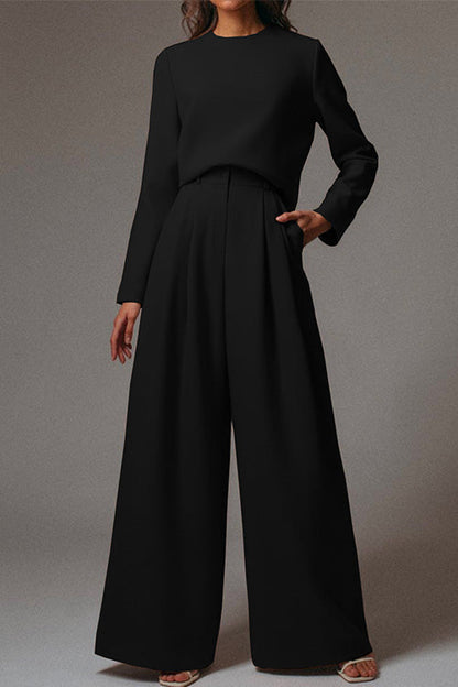 Crewneck Long Sleeve Pullover and Wide Leg Pants Set