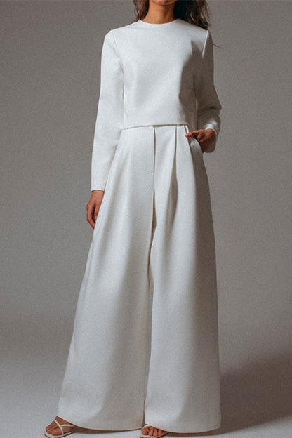 Moxidress Crewneck Long Sleeve Pullover and Wide Leg Pants Set