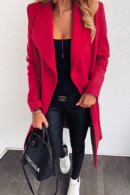 Lapel Open Front Long Sleeve Cardigans