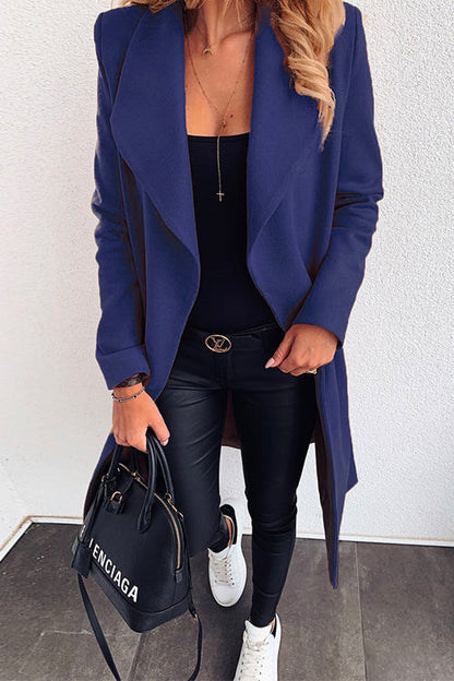 Lapel Open Front Long Sleeve Cardigans