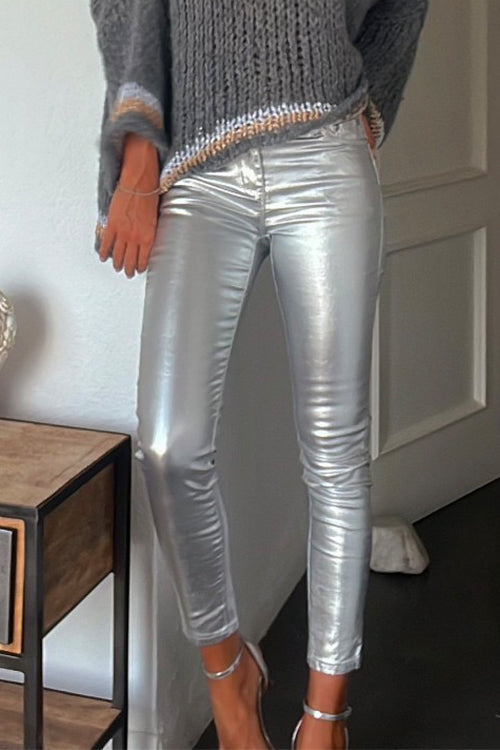 Moxidress Slim Fit Faux Leather Leggings Pants With Pockets