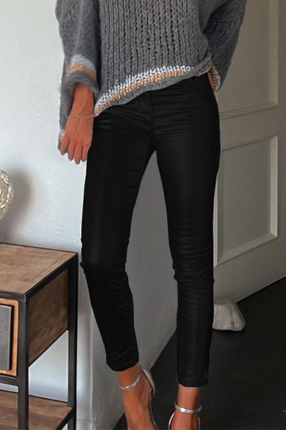 Moxidress Slim Fit Faux Leather Leggings Pants With Pockets