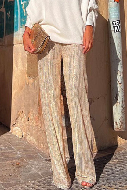 Elastic Waist Wide Leg Sequin Pants