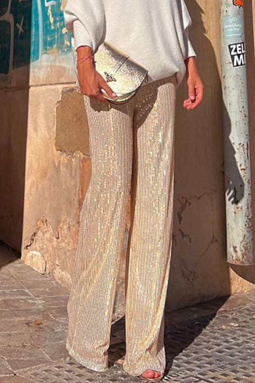 Elastic Waist Wide Leg Sequin Pants