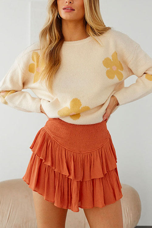 Elastic Waist Ruffle Swing Skirts