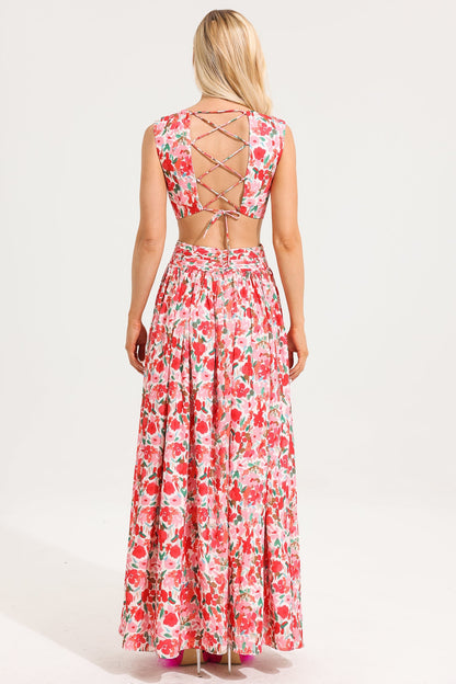 V-neck Sleeveless Frill Maxi Dress