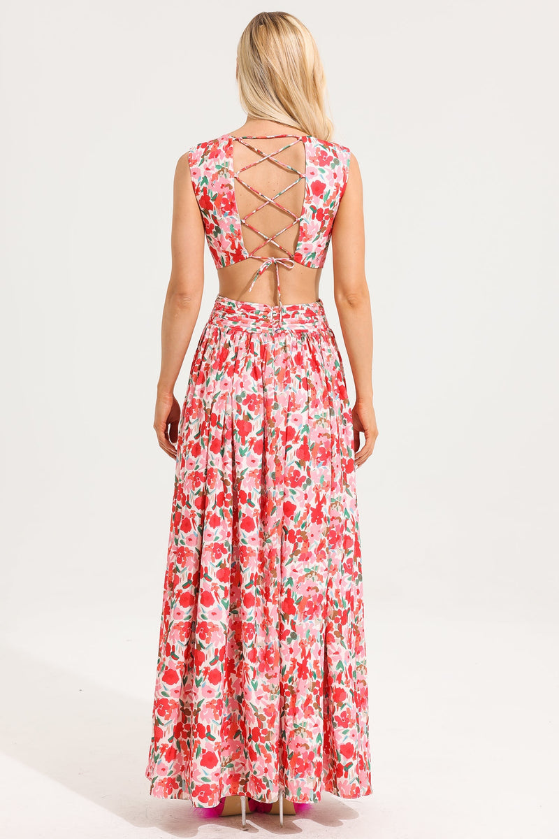 V-neck Sleeveless Frill Maxi Dress